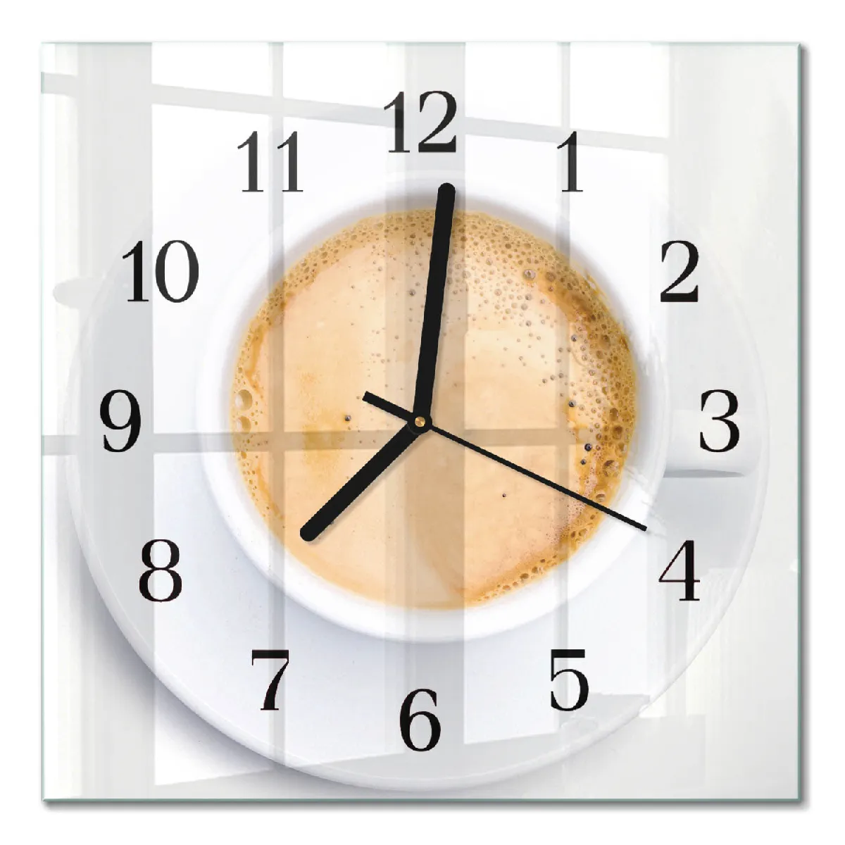 Pendule Carrée En Verre Tulup 30x30 cm Une tasse de café Aiguilles noires
