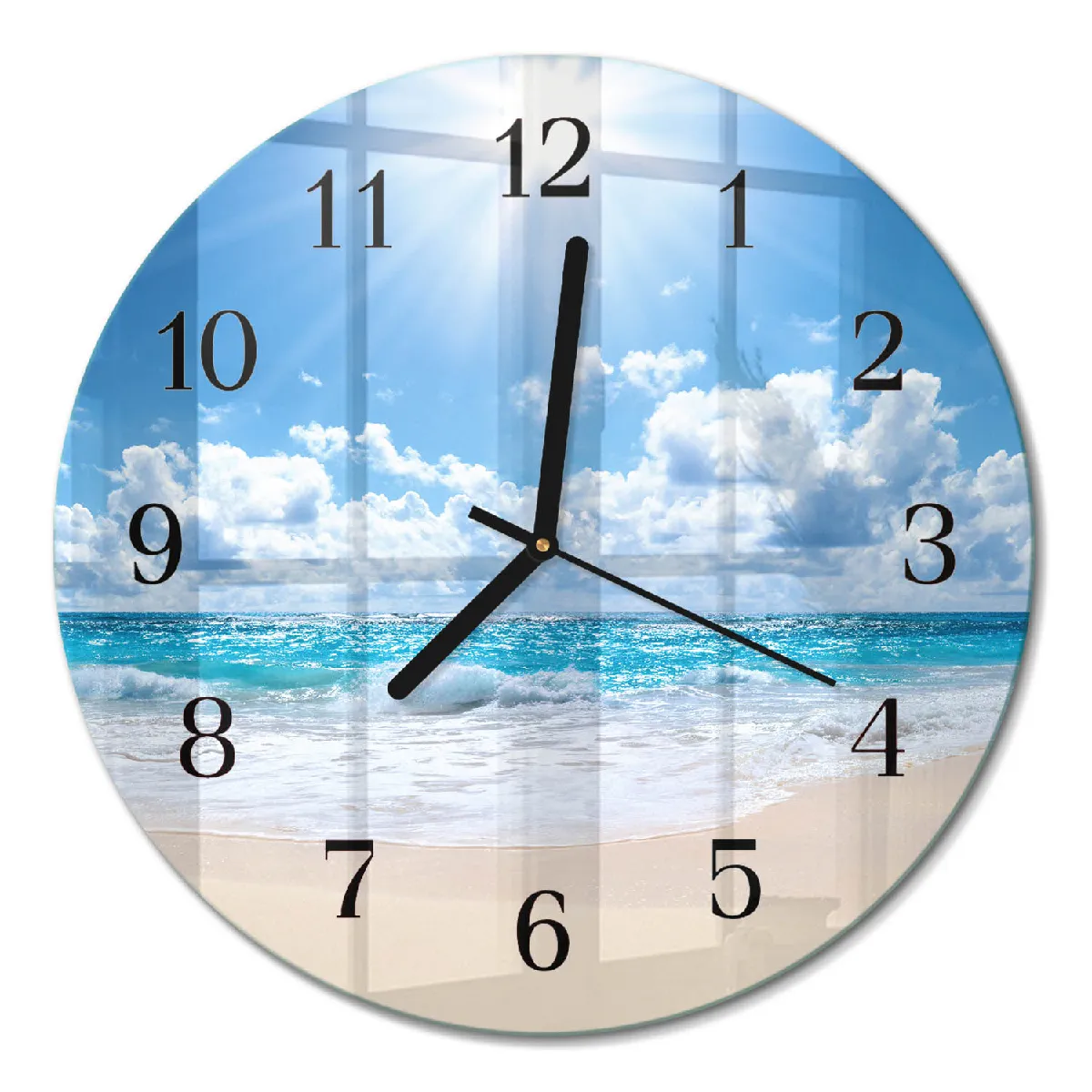 Horloge Ronde En Verre Tulup fi30 cm Mer Aiguilles noires