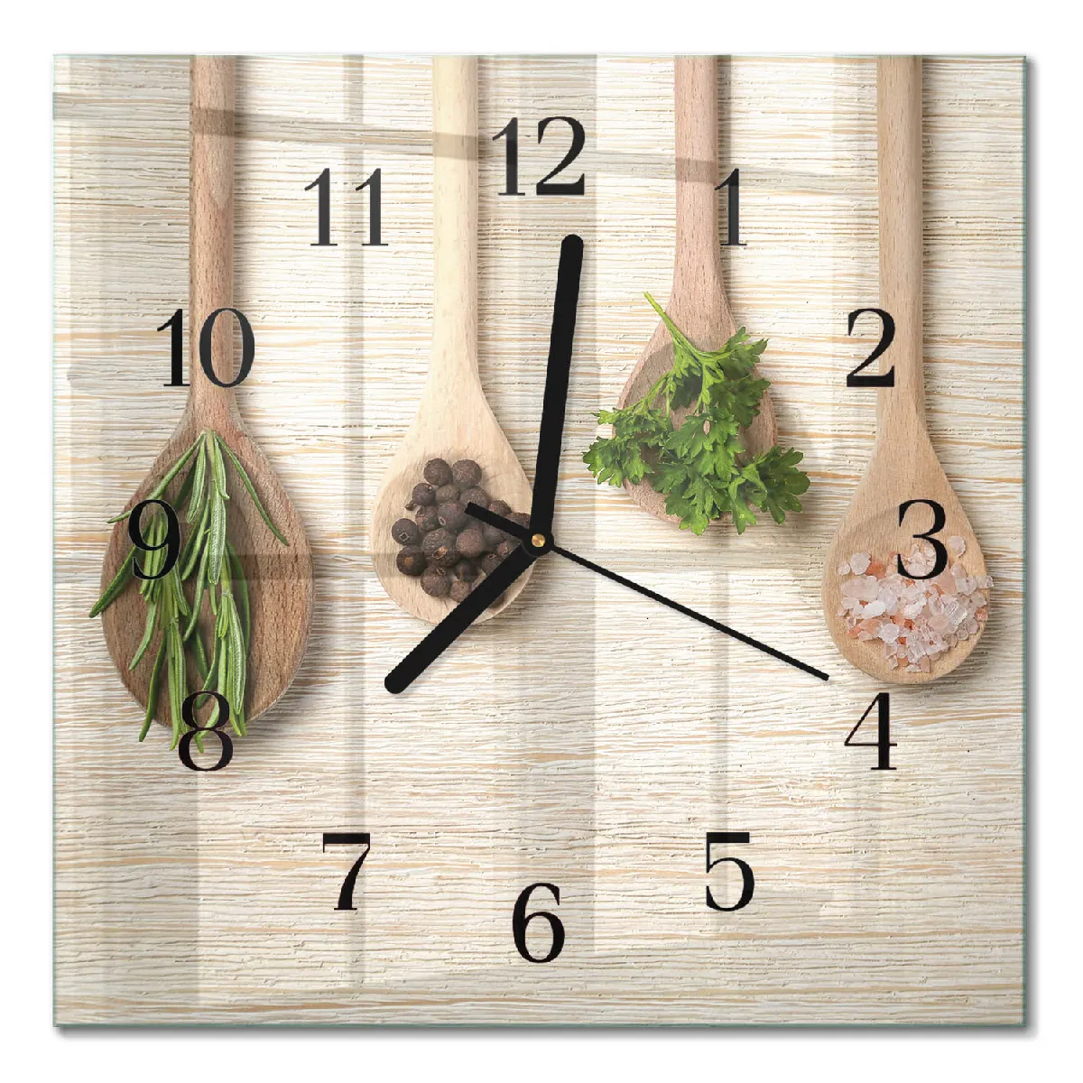 Horloge Carrée En Verre Tulup 30x30 cm Cuillère en bois Aiguilles noires