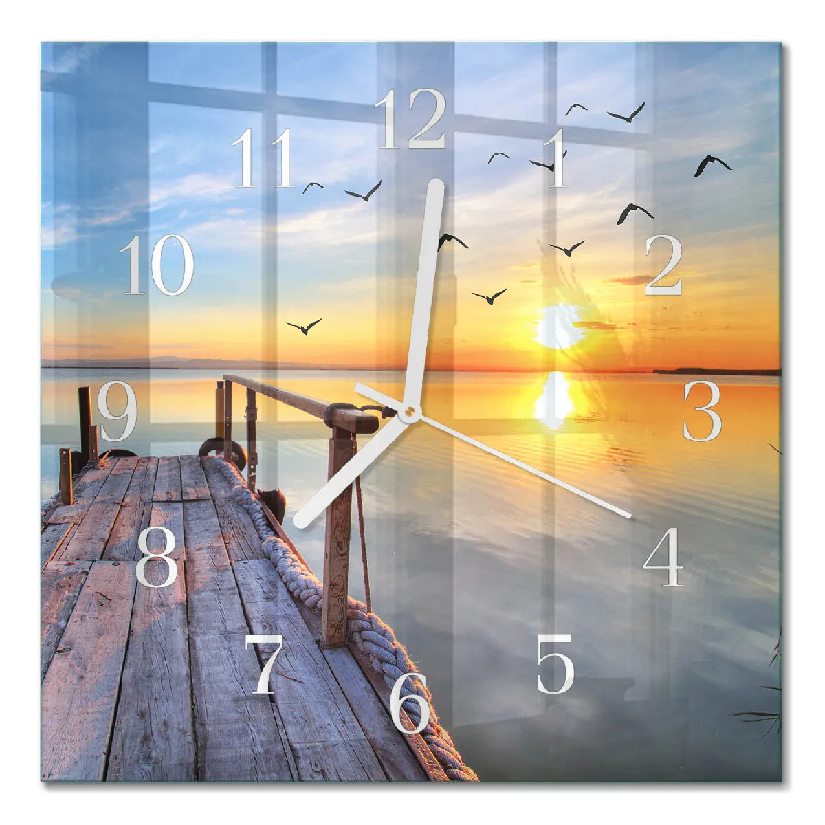 Horloge En Verre Tulup 30x30 cm Jetée Aiguilles blanches