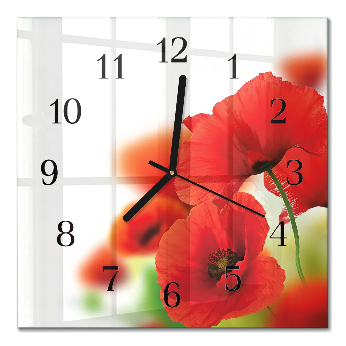 Pendule En Verre Tulup 30x30 cm Coquelicots Aiguilles noires
