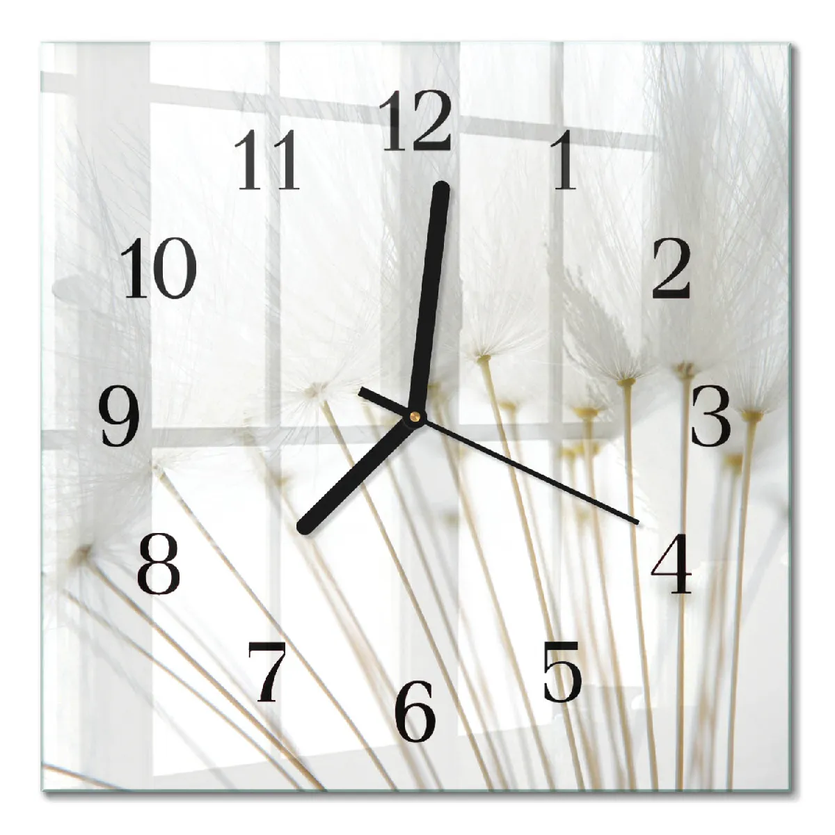 Horloge Murale Carrée Tulup 30x30 cm Pissenlit Aiguilles noires
