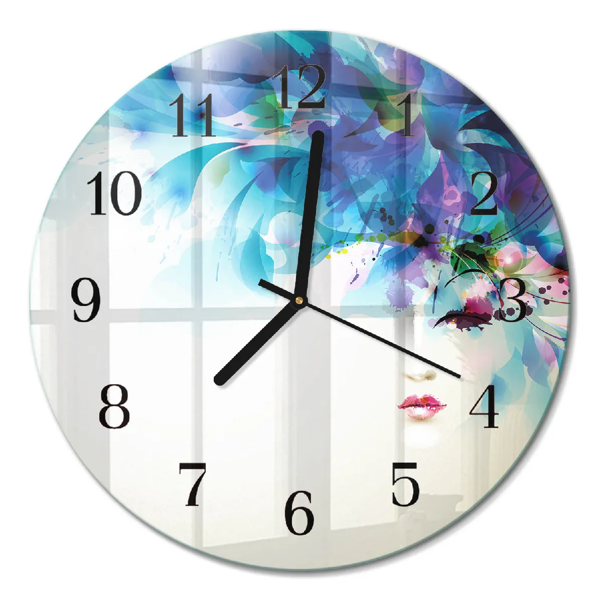Horloge En Verre Tulup fi30 cm Abstraction Aiguilles noires