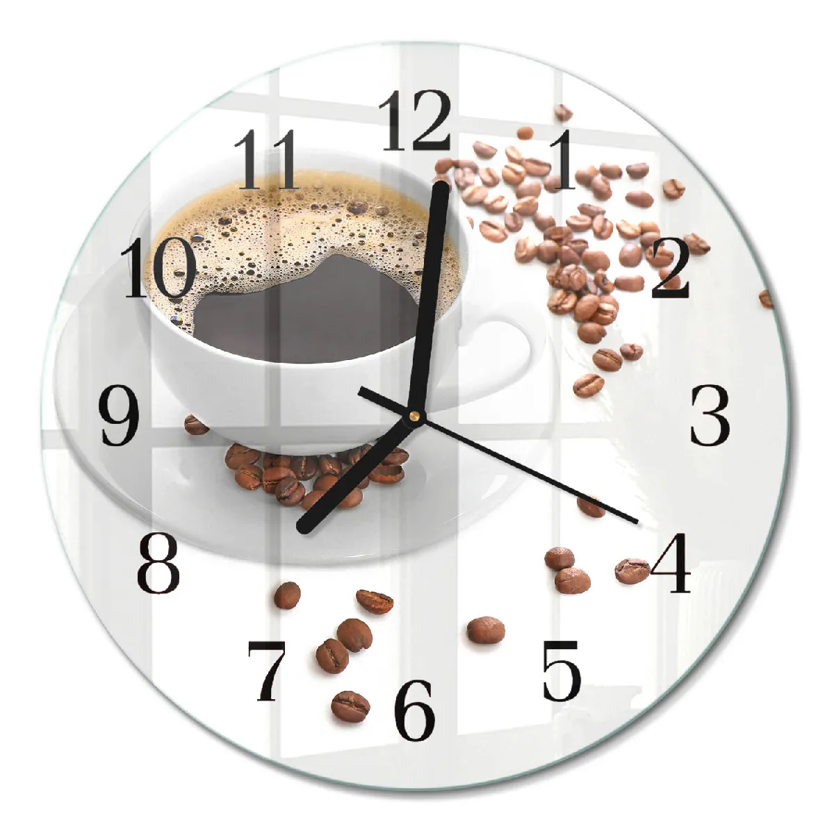 Horloge En Verre Ronde Tulup fi30 cm Café Aiguilles noires