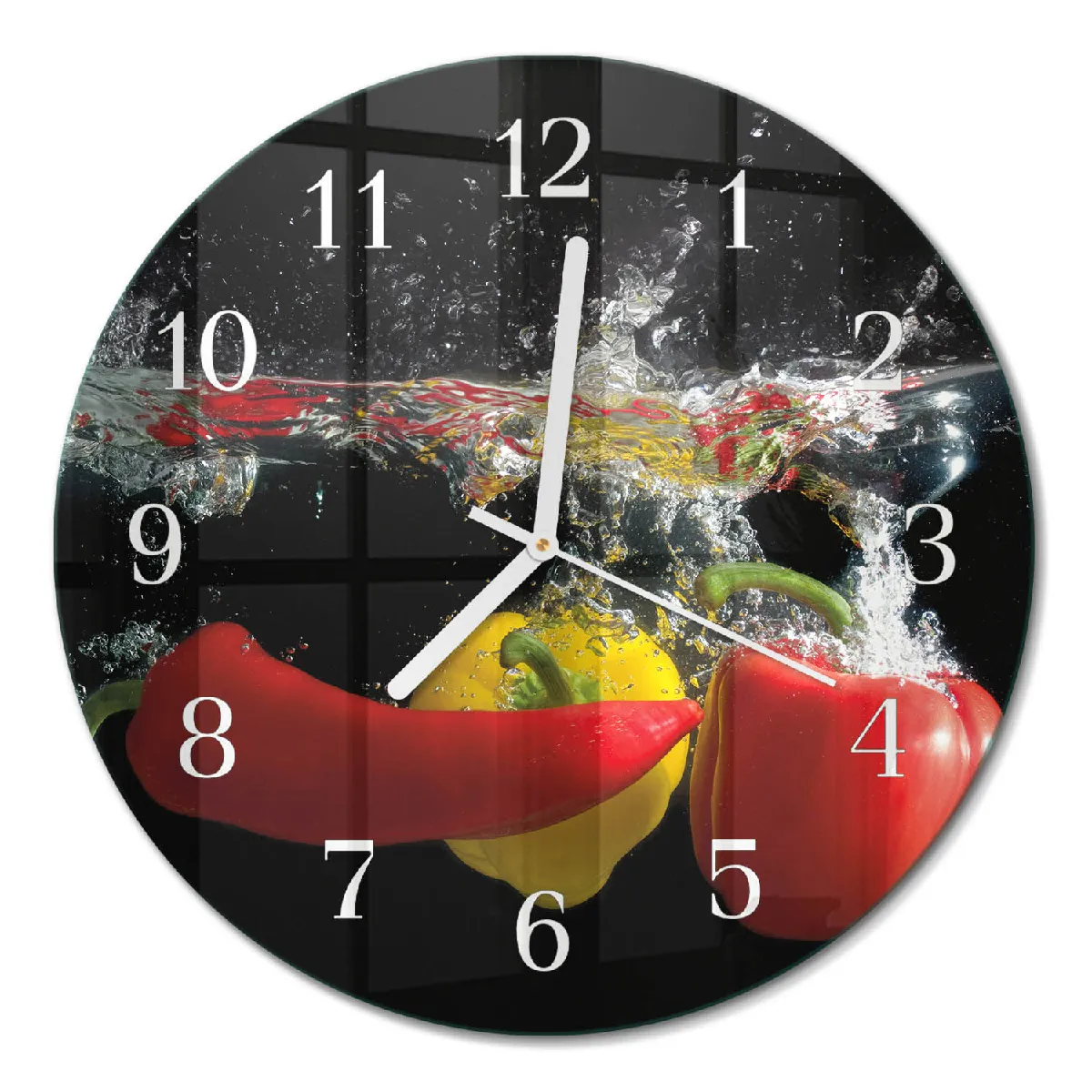 Horloge En Verre Ronde Tulup fi30 cm Poivre Aiguilles blanches