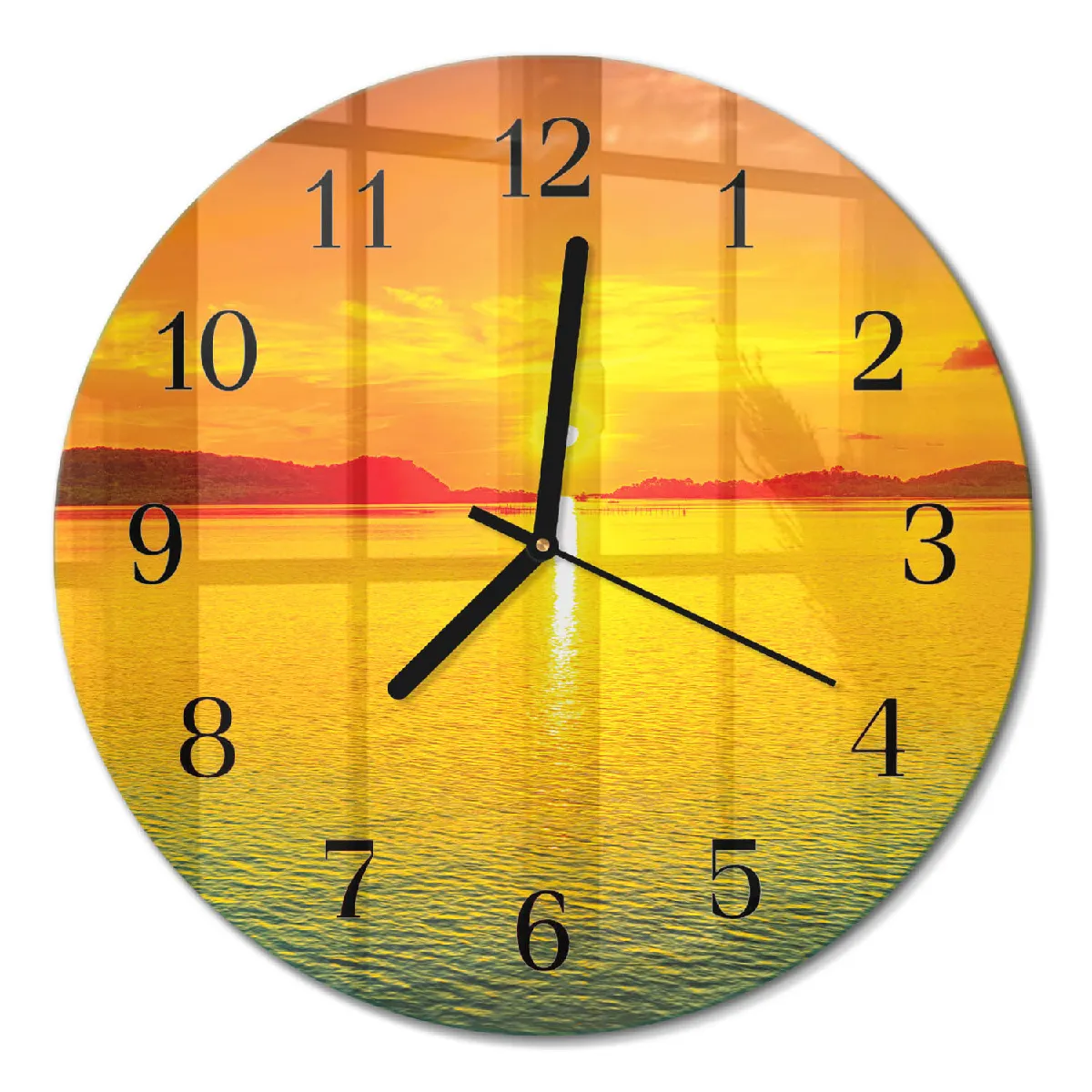 Pendule Murale Ronde Tulup fi30 cm Coucher de soleil Aiguilles noires