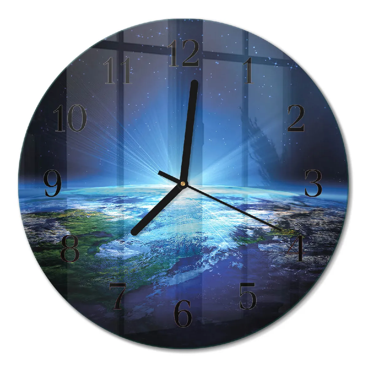 Horloge En Verre Tulup fi30 cm L'univers de la Terre Aiguilles noires