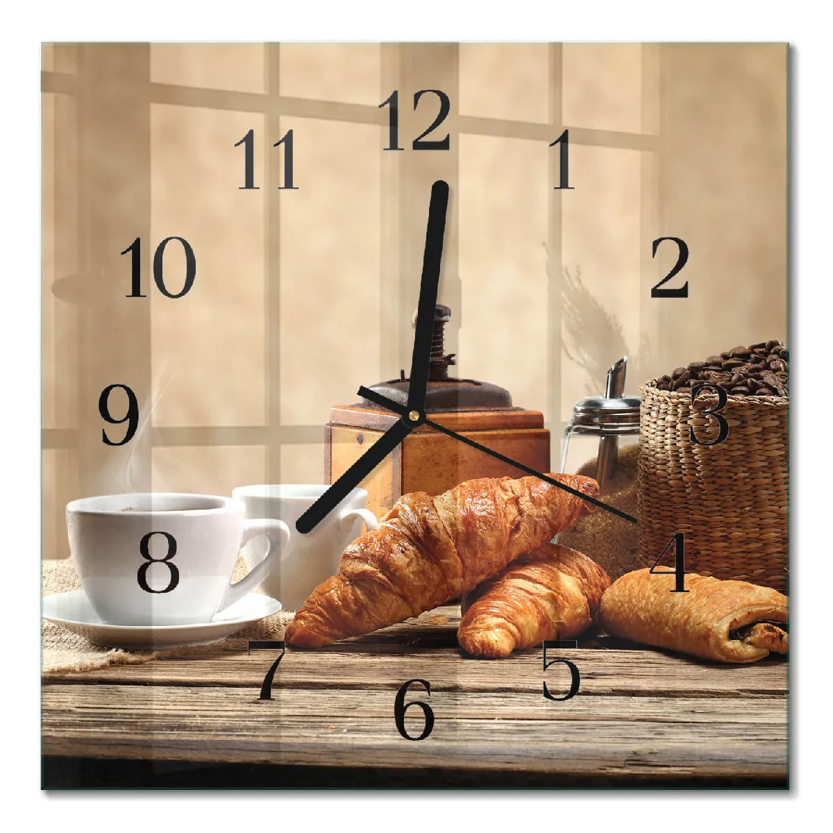 Pendule En Verre Tulup 30x30 cm Croissants Aiguilles noires