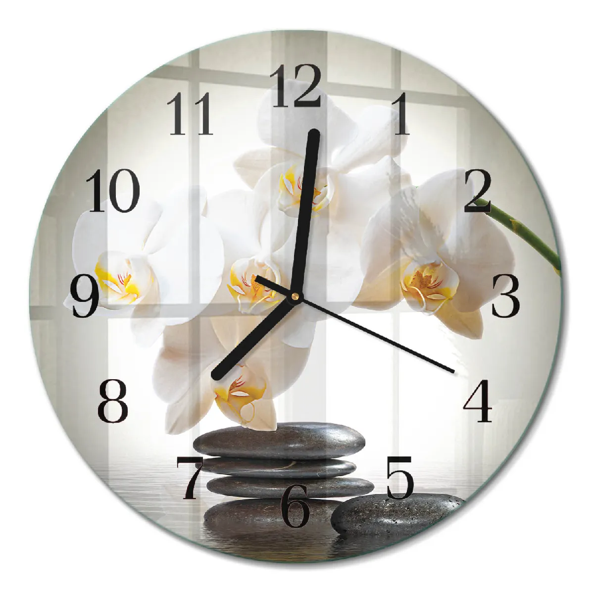Pendule Murale Ronde Tulup fi30 cm Orchidée Aiguilles noires