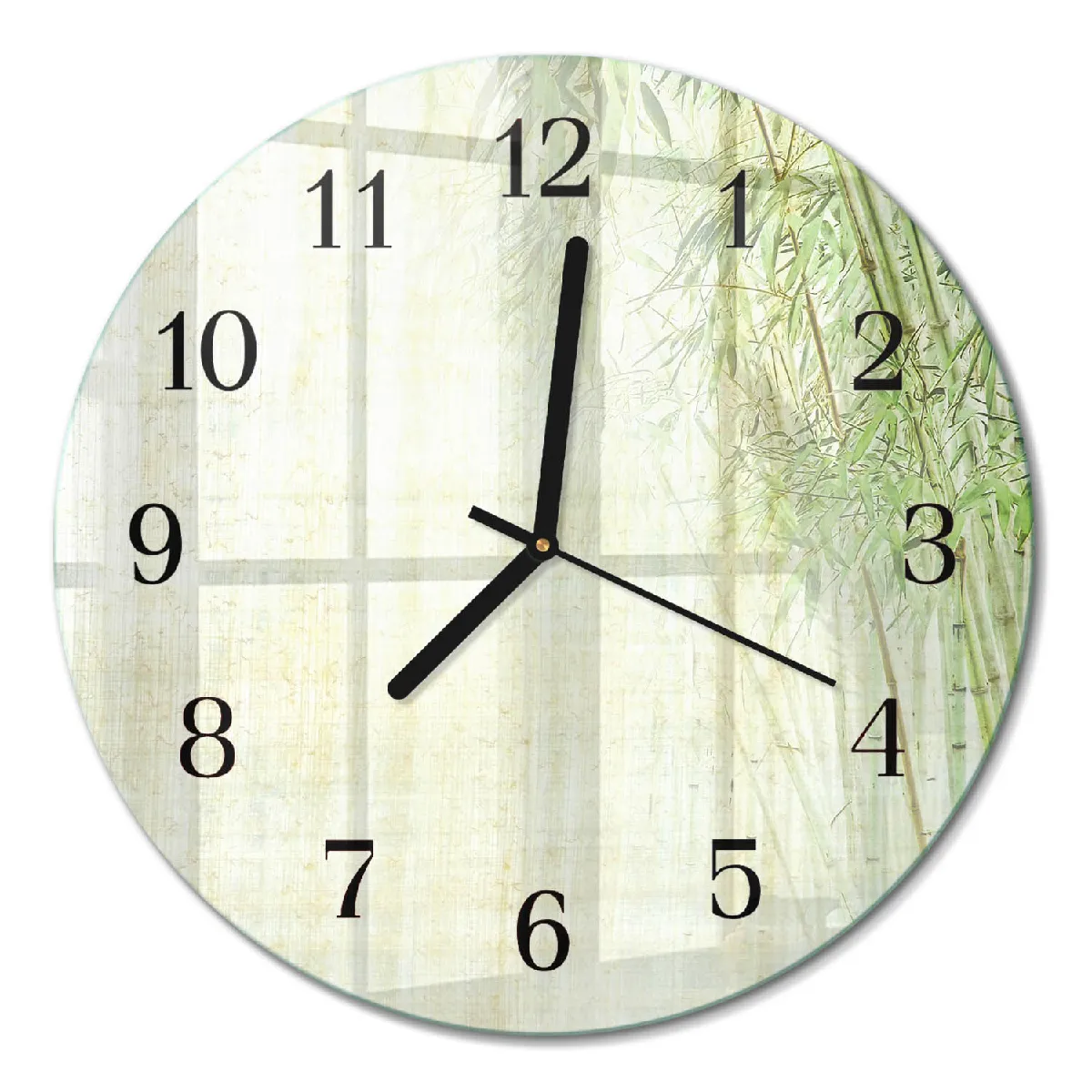 Horloge En Verre Tulup fi30 cm Plante de bambou Aiguilles noires