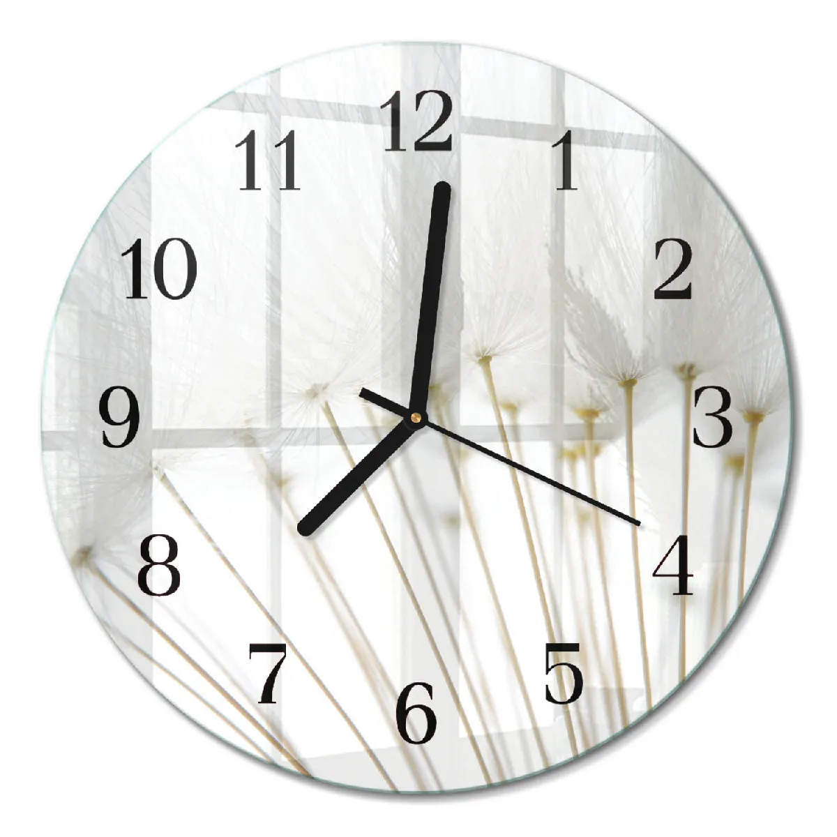 Horloge En Verre Ronde Tulup fi30 cm Pissenlit Aiguilles noires