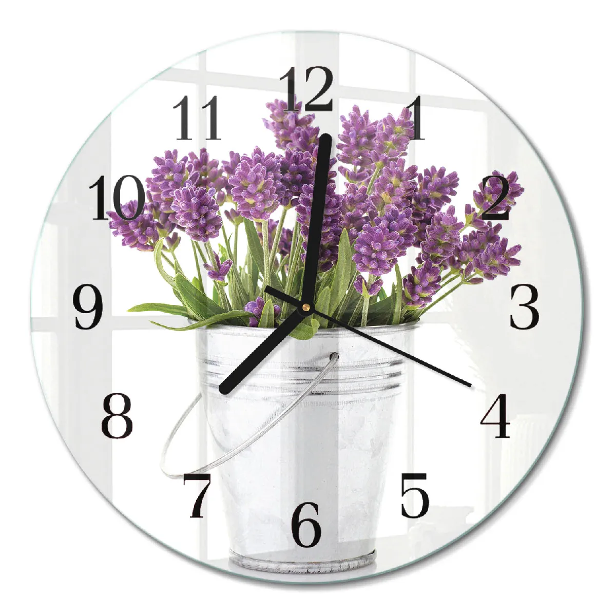 Horloge Ronde En Verre Tulup fi30 cm Lavande Aiguilles noires