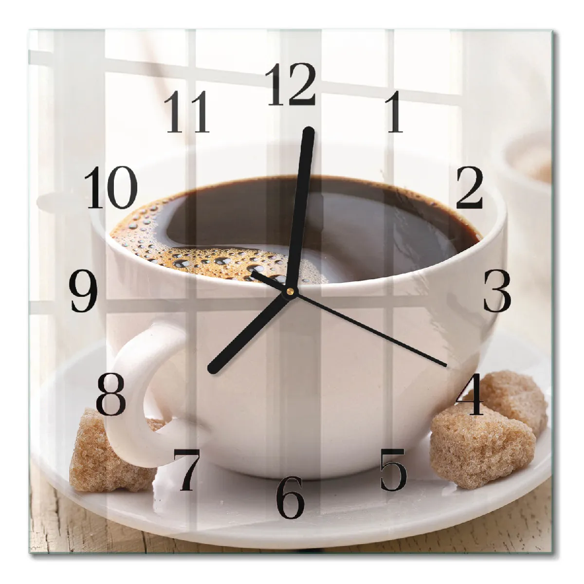 Pendule En Verre Tulup 30x30 cm Café Aiguilles noires