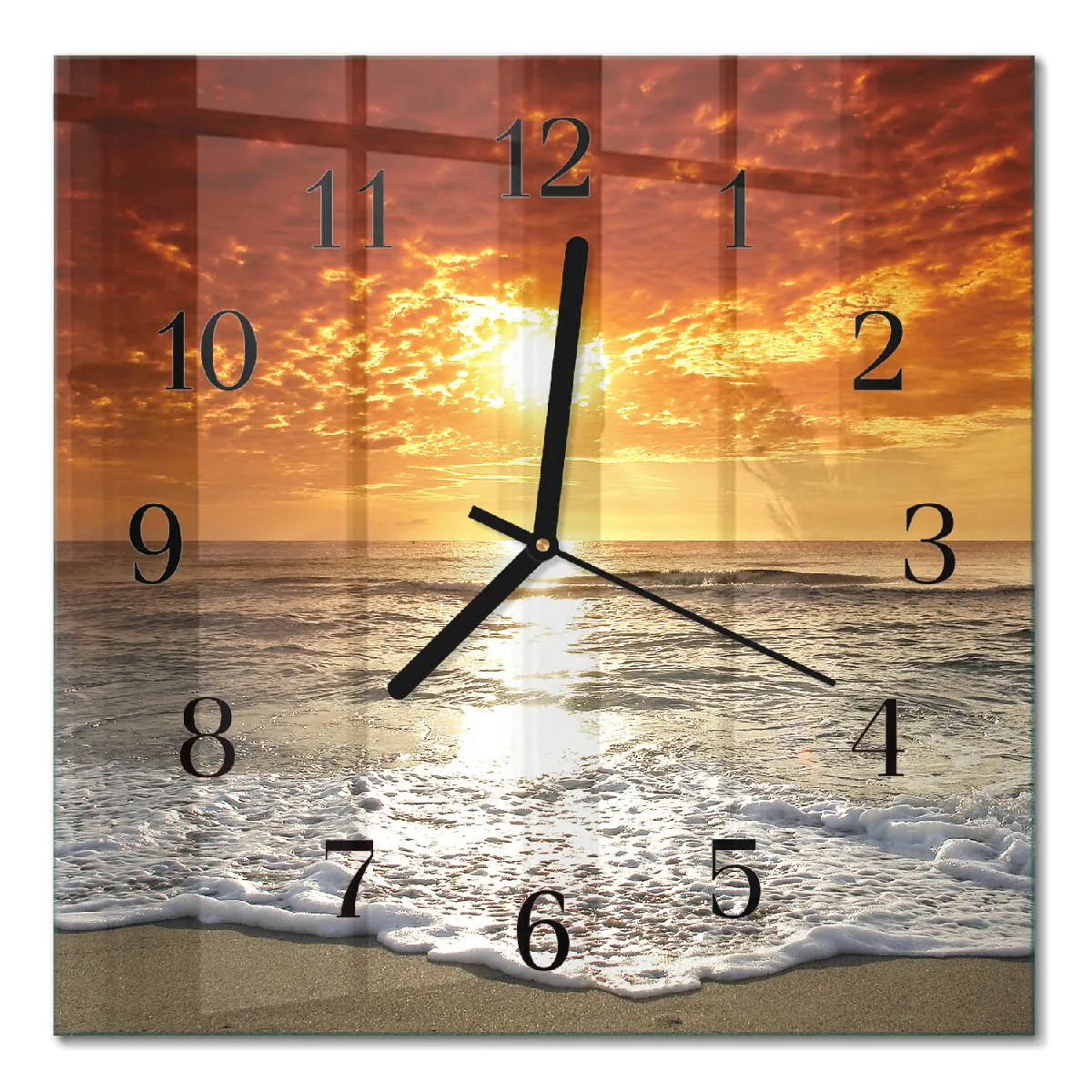Horloge En Verre Tulup 30x30 cm Plage Mer Aiguilles noires