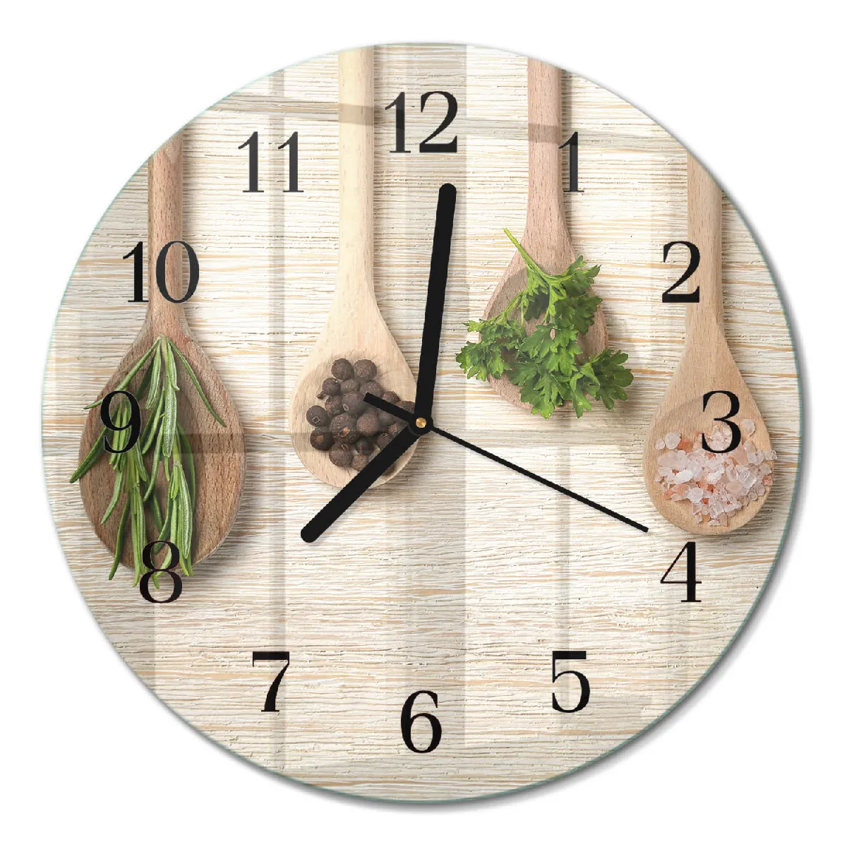 Horloge Ronde En Verre Tulup fi30 cm Cuillère en bois Aiguilles noires