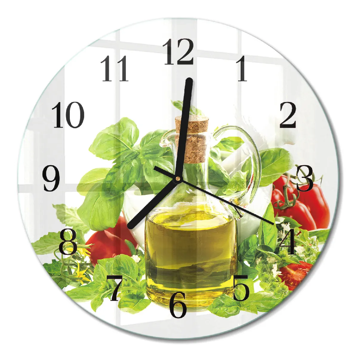 Horloge Ronde En Verre Tulup fi30 cm Huile de basilic Aiguilles noires