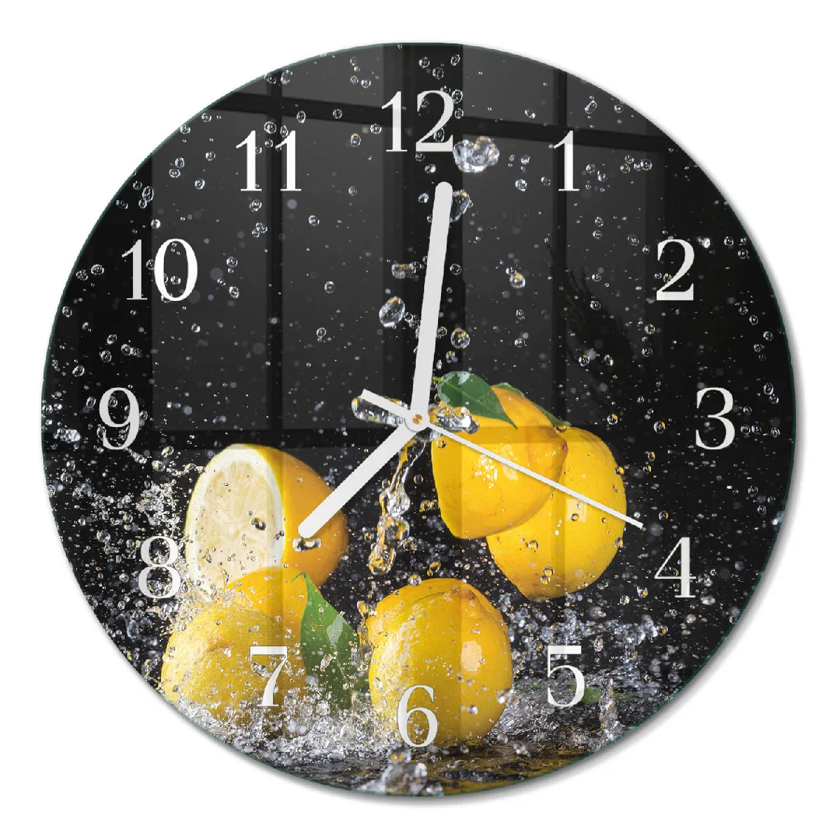 Horloge En Verre Ronde Tulup fi30 cm Citrons Aiguilles blanches