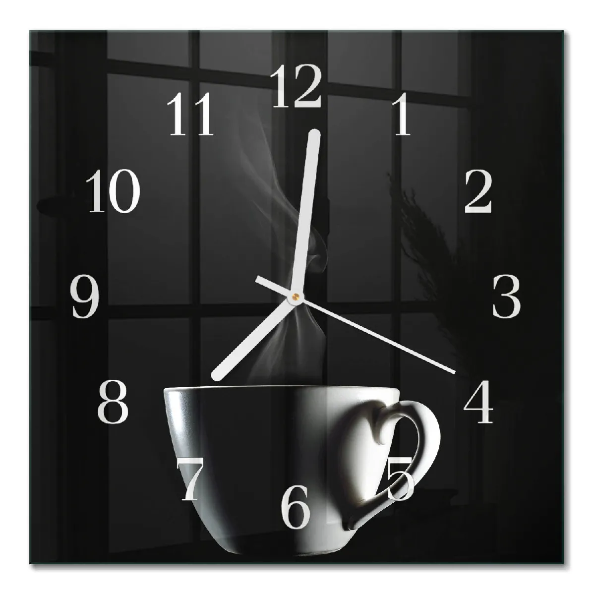 Pendule Carrée En Verre Tulup 30x30 cm Tasse Aiguilles blanches