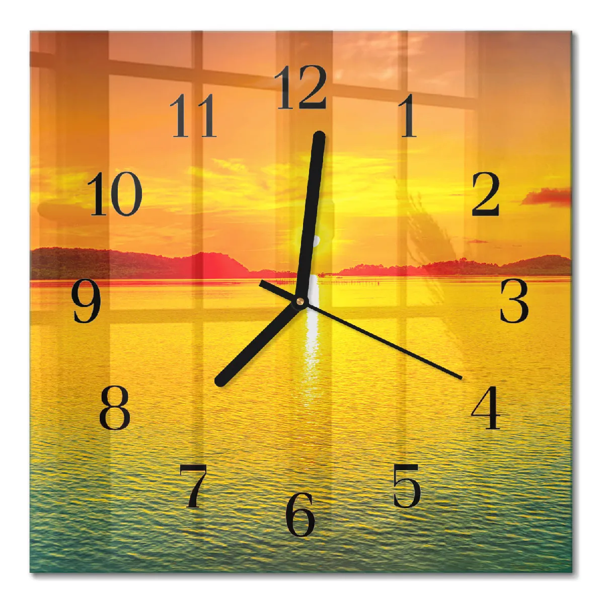 Horloge Murale Carrée Tulup 30x30 cm Coucher de soleil Aiguilles noires