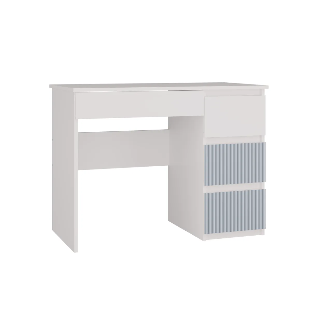 Bureau droite avec 4 tirois, 51 cm, x 98 cm, x 76 cm, Blanc / Bleu