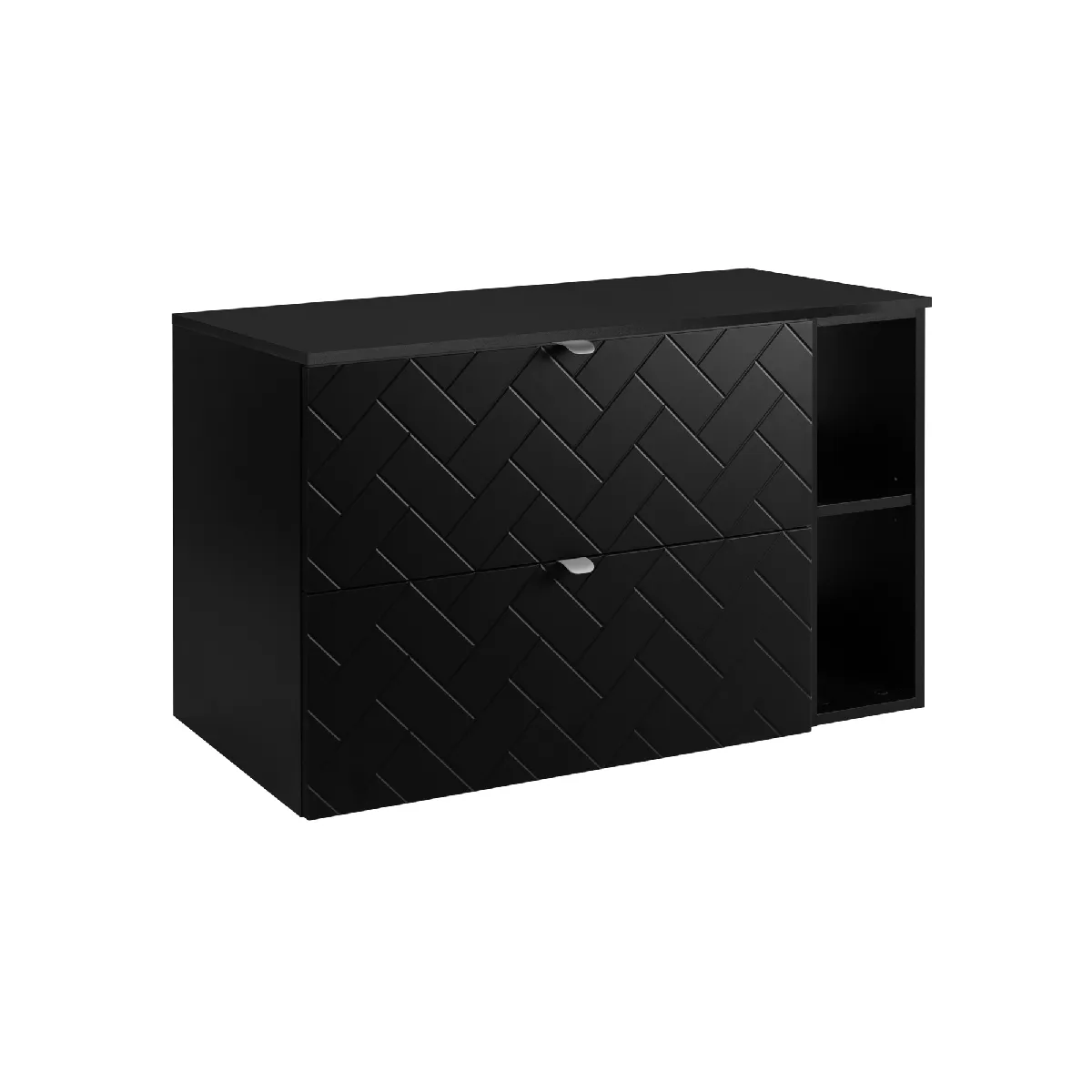 Meuble de salle de bain, Noir Mat, 100 x 57 x 46 cm, poignées argentées