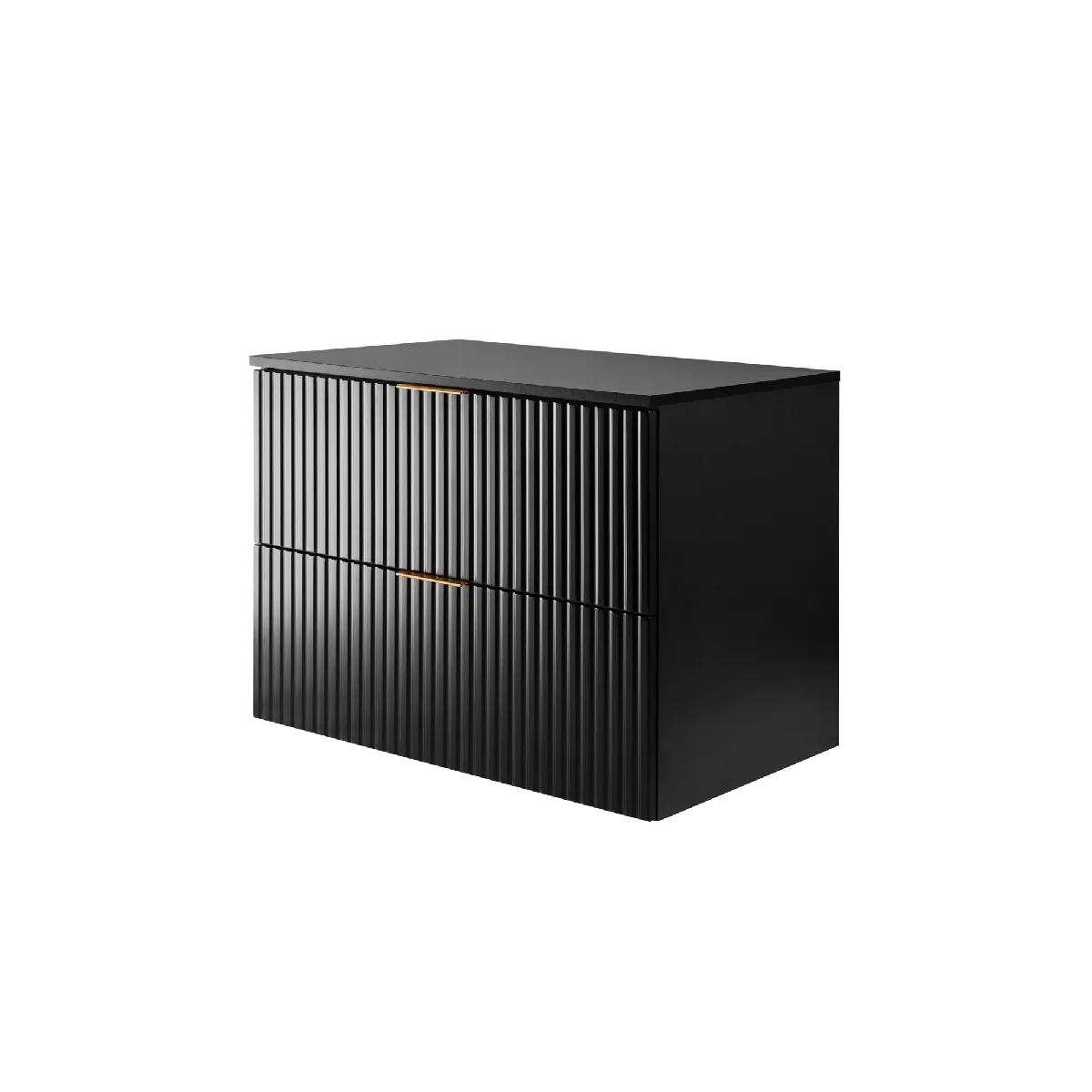 Meuble vasque, Noir, 80 x 57 x 46 cm, poignée dorée + Plan de travail