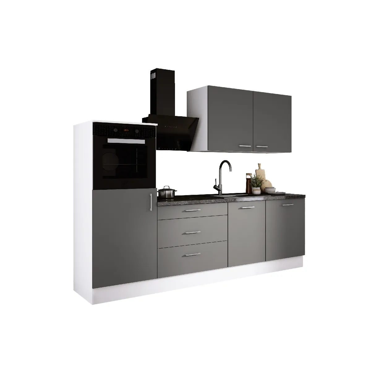 Ensemble de cuisine: Blanc Mat, Gris Mat, d: l: 250 cm, h: 220 cm, p: 60 cm