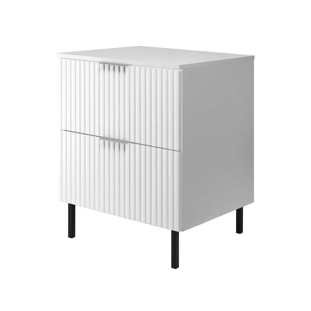 Meuble vasque, blanc, 60 x 77 x 46 cm, poignée argentée, pieds noirs + plan de travail