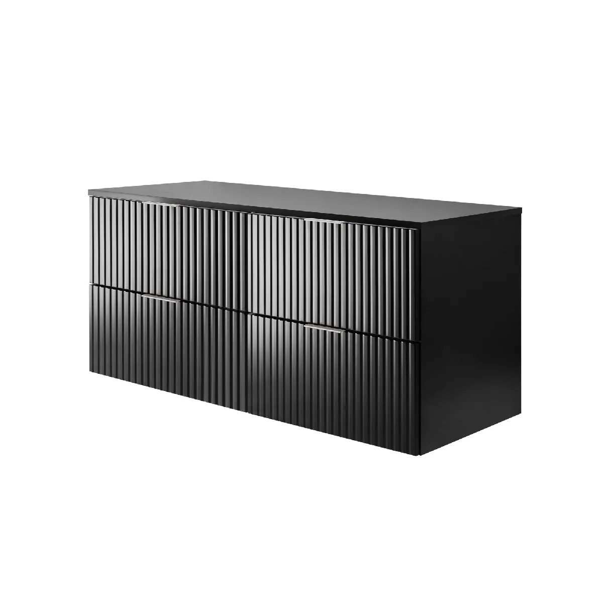 Meuble vasque, Noir, 120 (2 x 60) x 57 x 46 cm, poignée argentée + Plan de travail