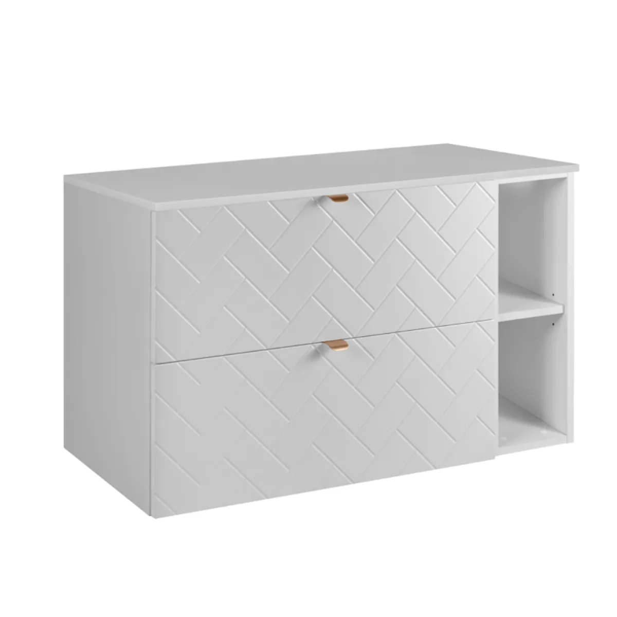 Meuble de salle de bain, Blanc Mat, 100 x 57 x 46 cm, poignées dorées