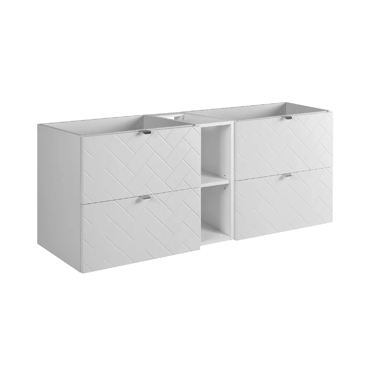 Meuble de salle de bain, Blanc Mat, 140 x 57 x 46 cm, poignées argentées