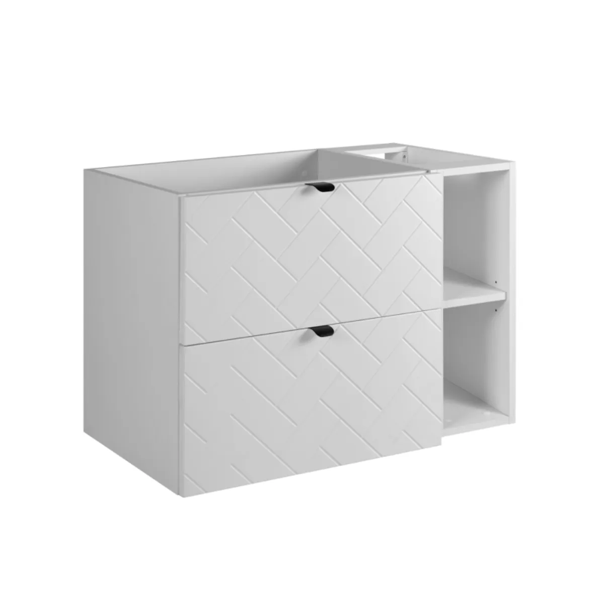 Meuble de salle de bain, Blanc Mat, 80 x 57 x 46 cm, poignées noires