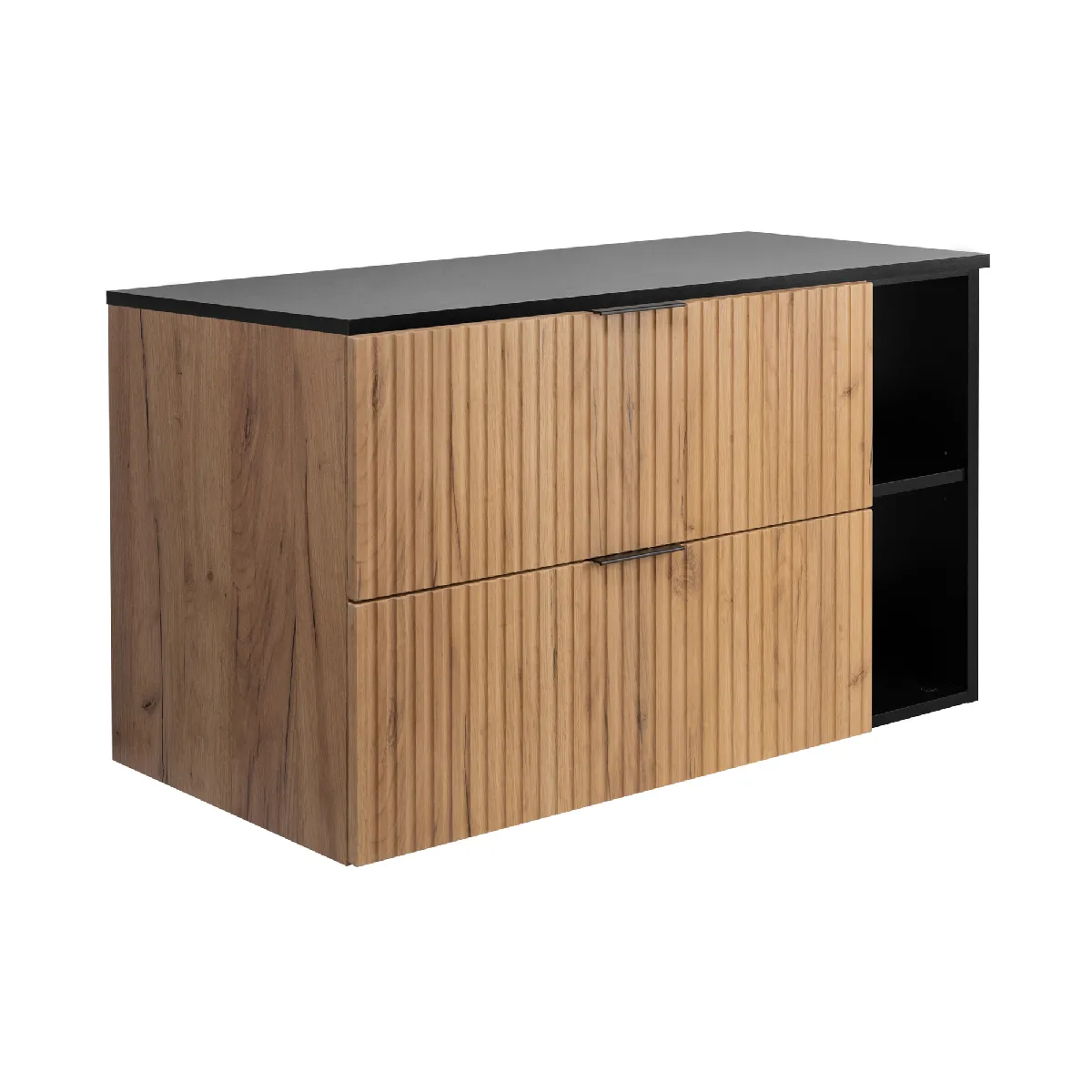 Meuble vasque, Chêne Craft / Noir + poignée noire, 100 (80 + 20) x 57 x 46 cm