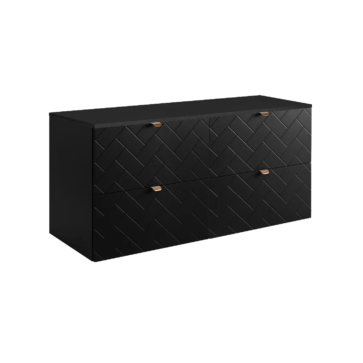 Meuble de salle de bain, Noir Mat, 120 x 57 x 46 cm, poignées dorées
