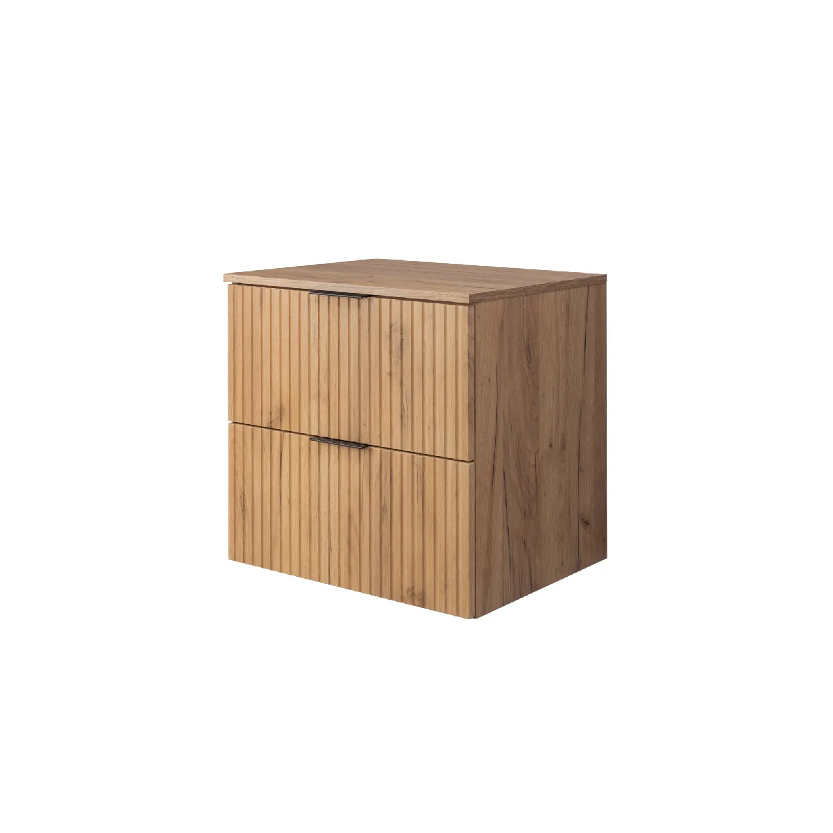 Meuble vasque, Chêne Craft, 60 x 57 x 46 cm, poignée noire + Plan de travail