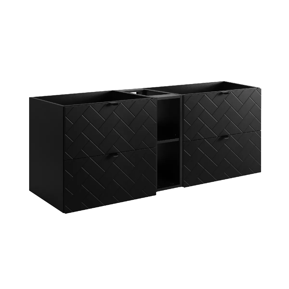 Meuble de salle de bain, Noir Mat, 140 x 57 x 46 cm, poignées noires
