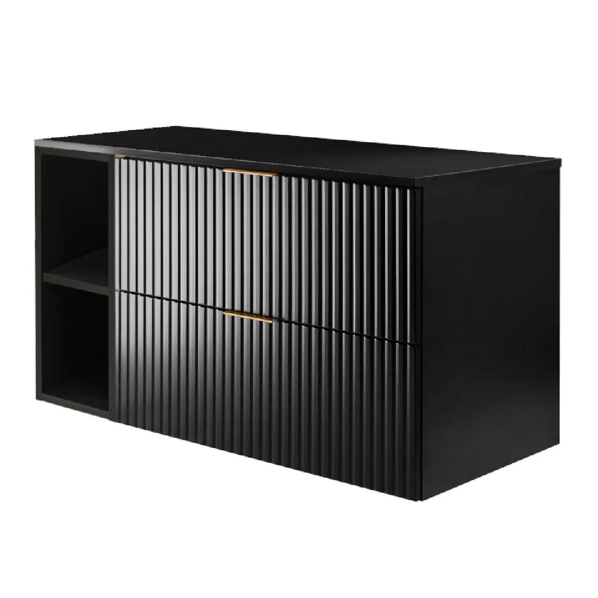 Meuble vasque, Noir + poignée dorée, 100 (80 + 20) x 57 x 46 cm