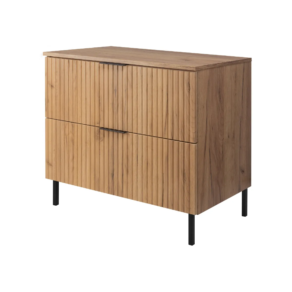 Meuble vasque, chêne craft, 80 x 77 x 46 cm, poignée noire, pieds noirs + plan de travail