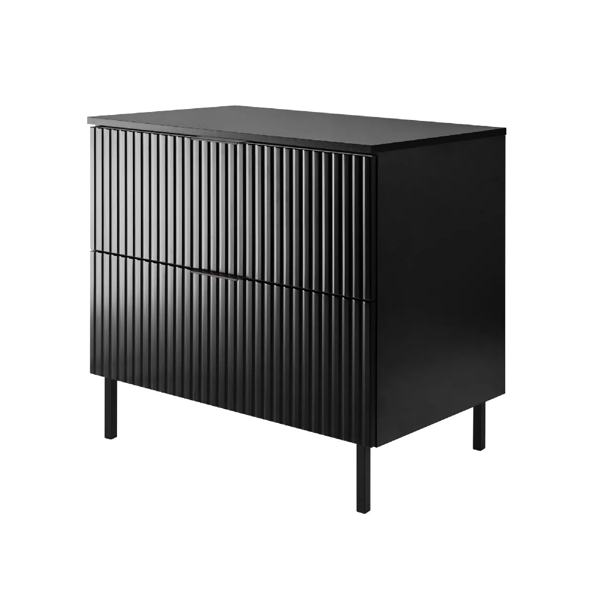 Meuble vasque, noir, 80 x 77 x 46 cm, poignée noire, pieds noirs + plan de travail