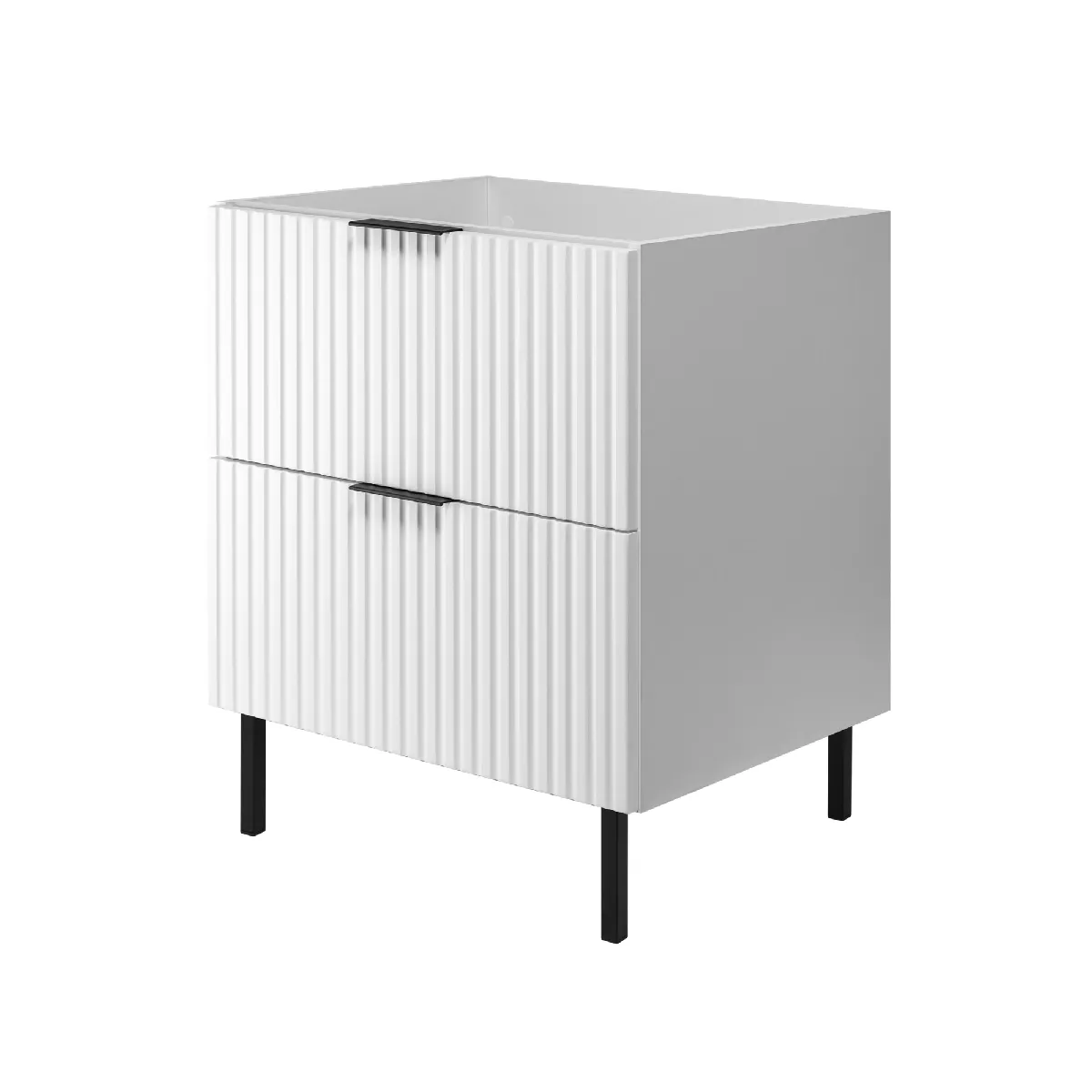Meuble vasque, Blanc + poignée noire, 60 x 77 x 46 cm, pieds noirs, sans plateau