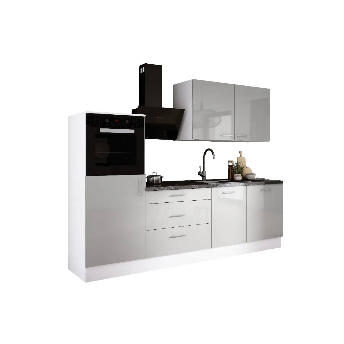 Ensemble de cuisine: Blanc Mat, Gris Glace, d: l: 250 cm, h: 220 cm, p: 60 cm