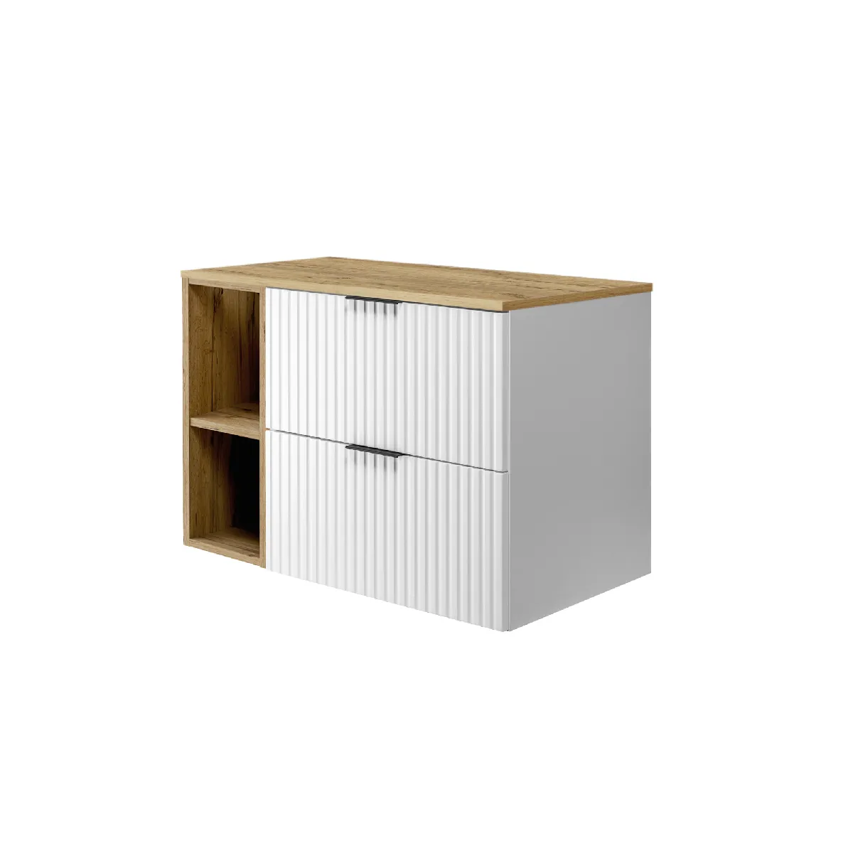 Meuble vasque, Blanc / Chêne Craft + poignée noire, 80 x 57 x 46 cm