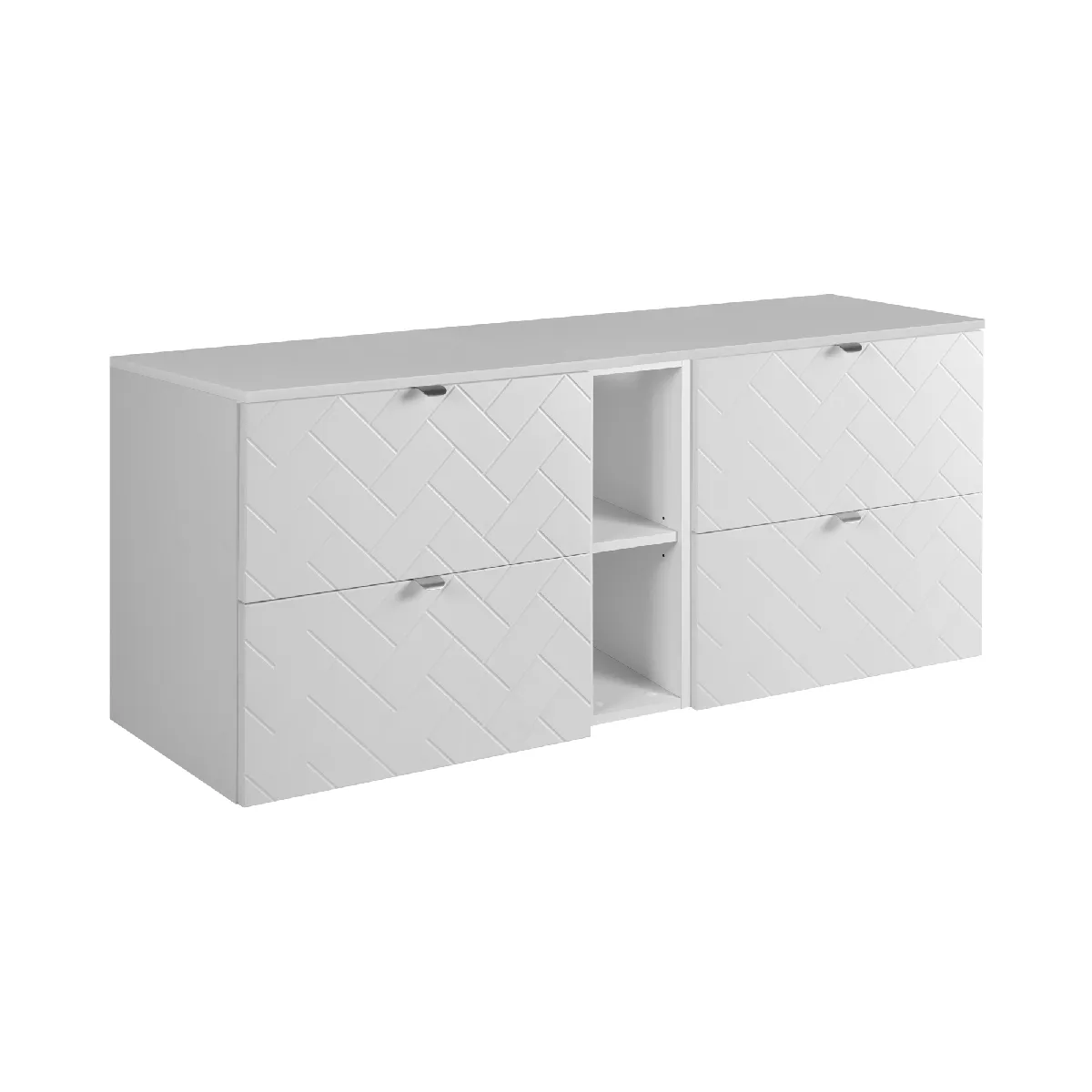 Meuble de salle de bain, Blanc Mat, 140 x 57 x 46 cm, poignées argentées