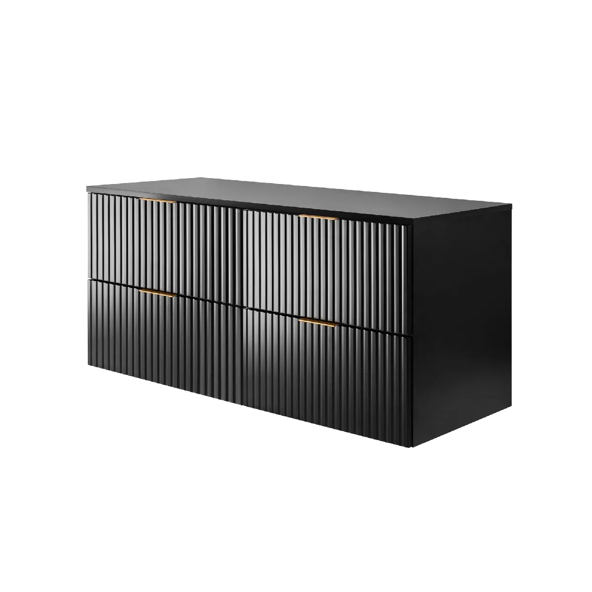 Meuble vasque, Noir Mat, 120 (2 x 60) x 57 x 46 cm, poignée dorée + Plan de travail