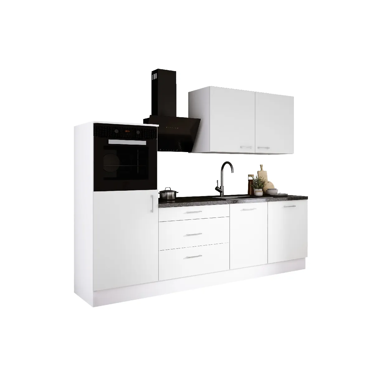 Ensemble de cuisine: Blanc Mat, d: l: 250 cm, h: 220 cm, p: 60 cm