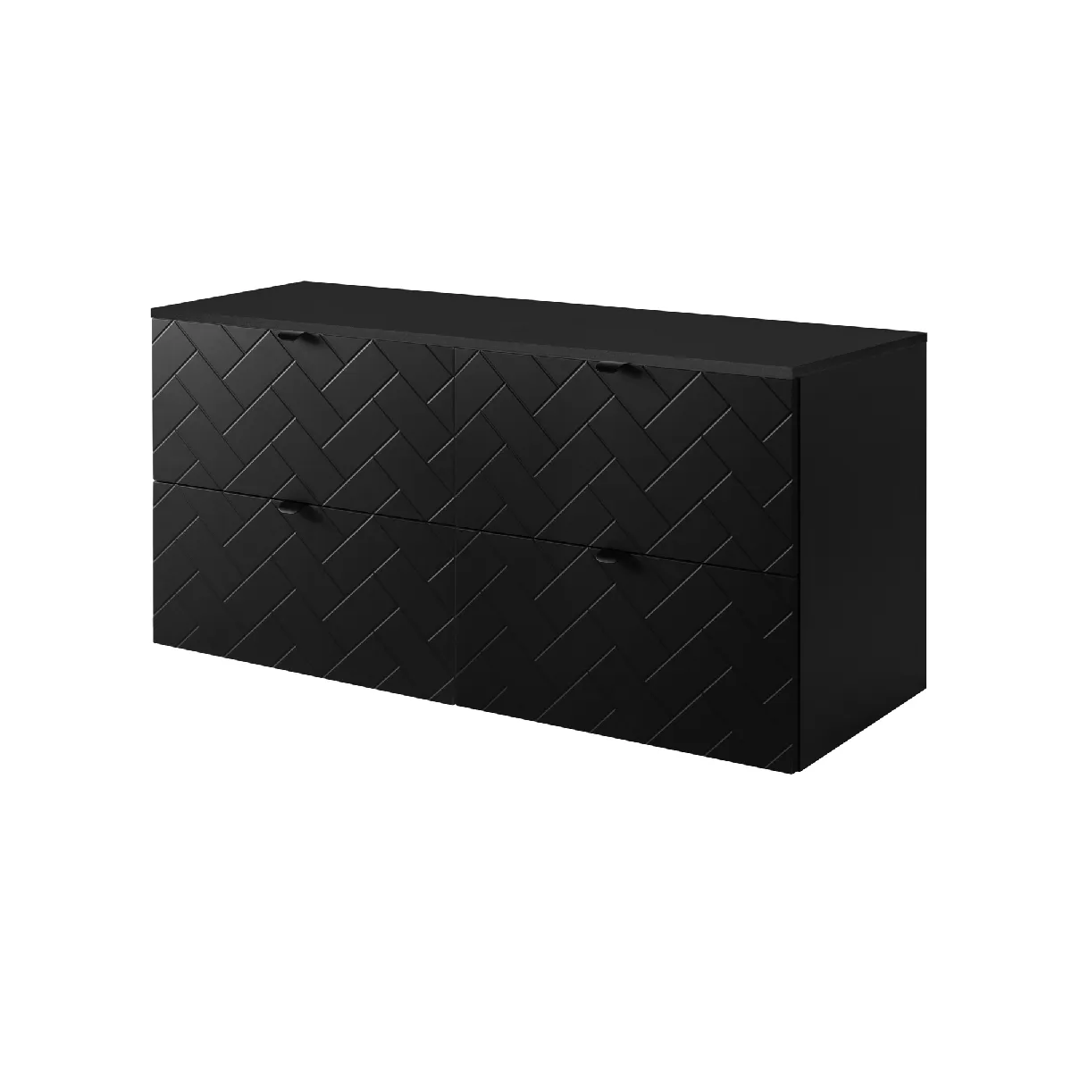 Meuble de salle de bain, Noir Mat, 120 x 57 x 46 cm, poignées noires