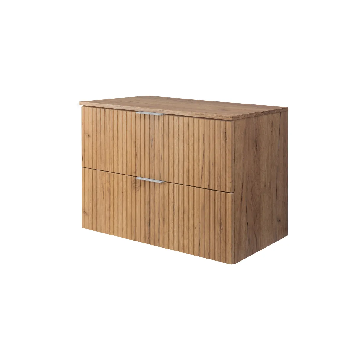 Meuble vasque, Chêne Craft, 80 x 57 x 46 cm, poignée argentée + Plan de travail