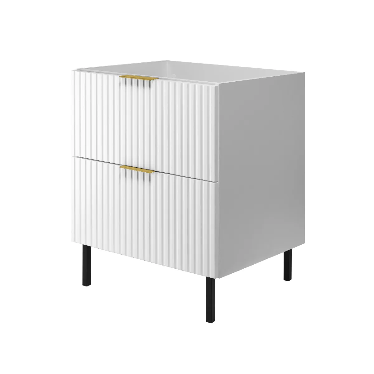 Meuble vasque, Blanc, 60 x 77 x 46 cm, poignée dorée, pieds noirs, sans plateau