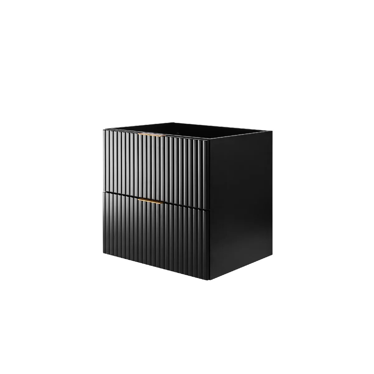 Meuble vasque, Noir Mat, 60 x 57 x 46 cm, poignée dorée, sans plateau
