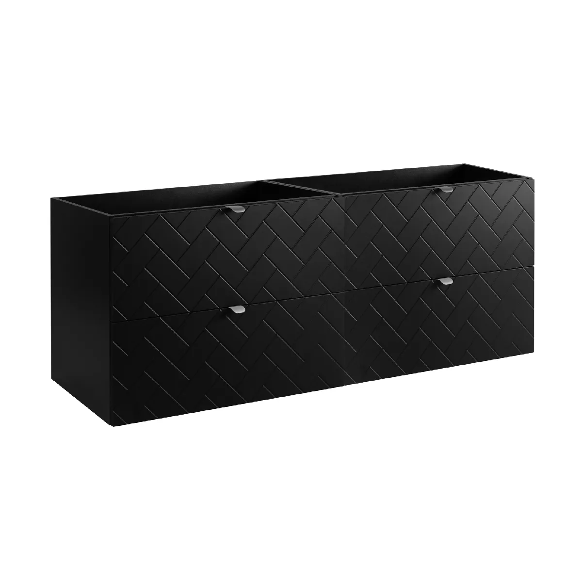 Meuble de salle de bain, Noir Mat, 160 x 57 x 46 cm, poignées argentées